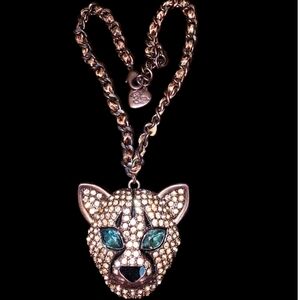 Betsey Johnson Elegant Leopard Pendant Necklace with Green and Gold Accents